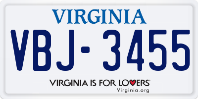 VA license plate VBJ3455
