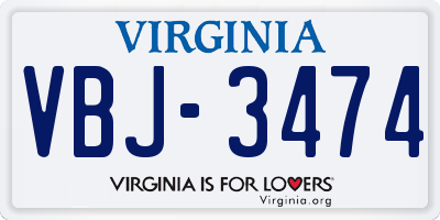 VA license plate VBJ3474