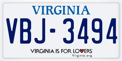 VA license plate VBJ3494