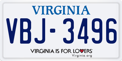 VA license plate VBJ3496