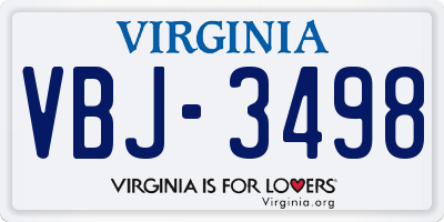 VA license plate VBJ3498