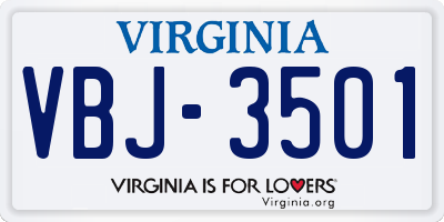 VA license plate VBJ3501