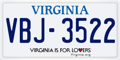 VA license plate VBJ3522