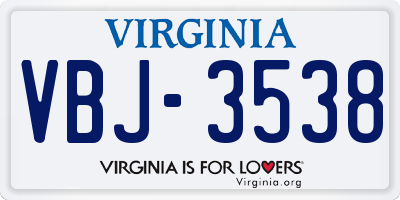 VA license plate VBJ3538