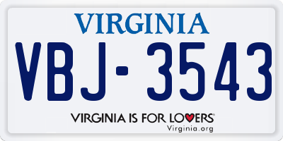VA license plate VBJ3543