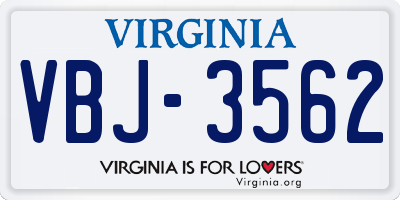 VA license plate VBJ3562