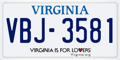 VA license plate VBJ3581