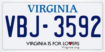VA license plate VBJ3592