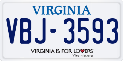 VA license plate VBJ3593