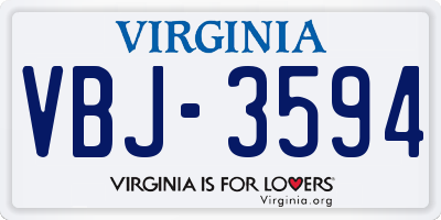 VA license plate VBJ3594