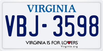 VA license plate VBJ3598