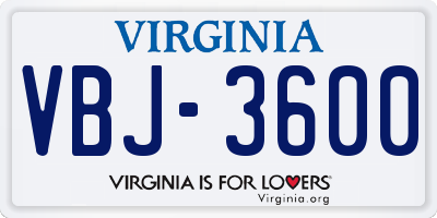 VA license plate VBJ3600