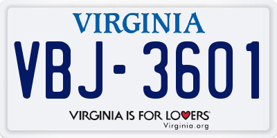 VA license plate VBJ3601