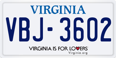 VA license plate VBJ3602