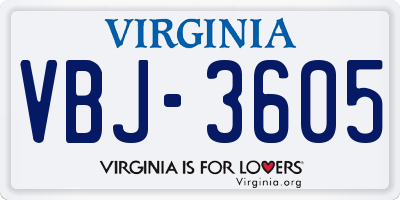VA license plate VBJ3605