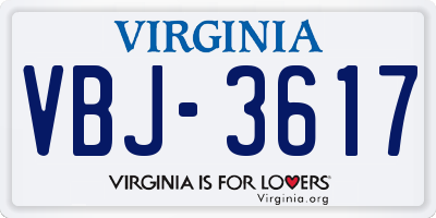 VA license plate VBJ3617