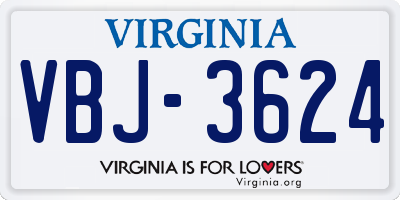 VA license plate VBJ3624