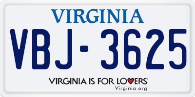 VA license plate VBJ3625