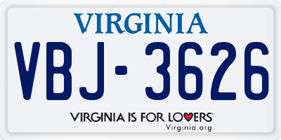 VA license plate VBJ3626