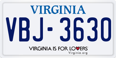 VA license plate VBJ3630