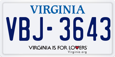 VA license plate VBJ3643