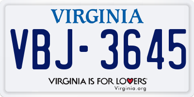 VA license plate VBJ3645