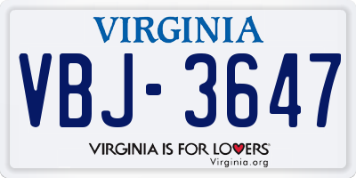 VA license plate VBJ3647