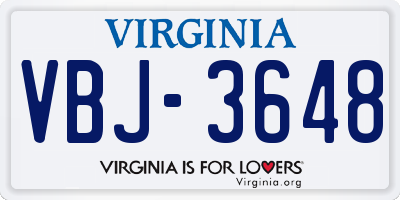 VA license plate VBJ3648