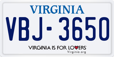 VA license plate VBJ3650