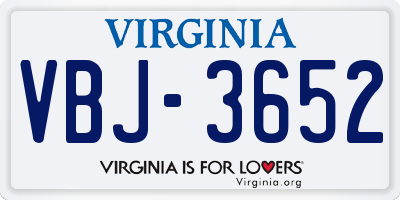 VA license plate VBJ3652
