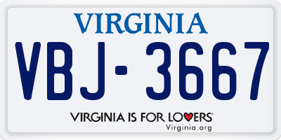 VA license plate VBJ3667