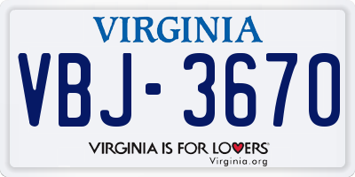 VA license plate VBJ3670