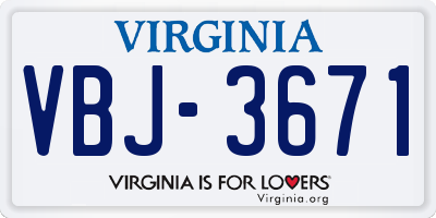 VA license plate VBJ3671