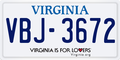 VA license plate VBJ3672