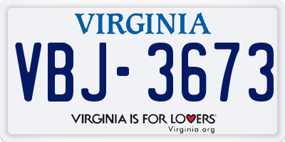 VA license plate VBJ3673