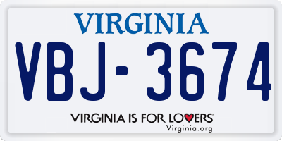 VA license plate VBJ3674