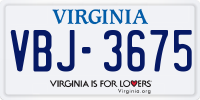 VA license plate VBJ3675