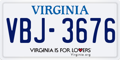 VA license plate VBJ3676