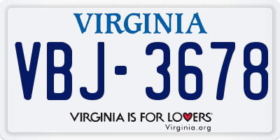 VA license plate VBJ3678
