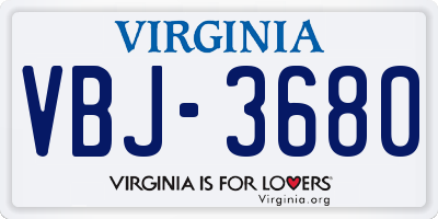 VA license plate VBJ3680