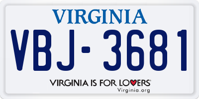 VA license plate VBJ3681