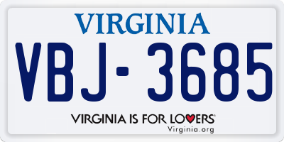 VA license plate VBJ3685