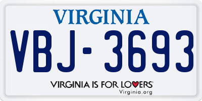 VA license plate VBJ3693