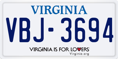 VA license plate VBJ3694