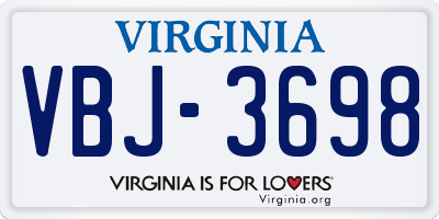 VA license plate VBJ3698