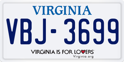 VA license plate VBJ3699