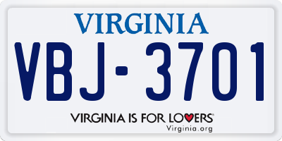 VA license plate VBJ3701