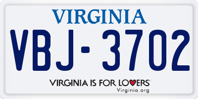 VA license plate VBJ3702