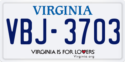 VA license plate VBJ3703