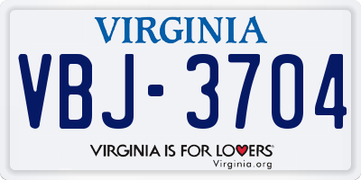 VA license plate VBJ3704